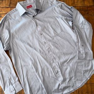 Alfani Easy Care Fitted Gray Pin Stripe Long Sleeve Button Up Shirt